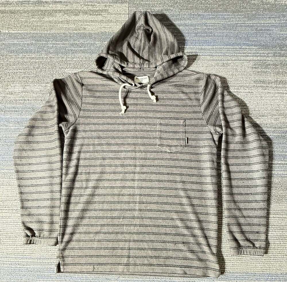 Billabong Flecker Diego Pullover Hoodie Size L Gray Striped